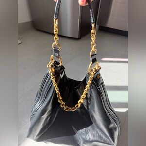 ZARA Elegant Black Leather Bag with Gold Chain